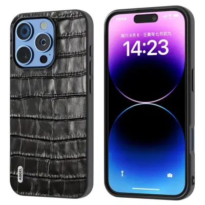 ABEEL iPhone 16 Pro Mobilskal Äkta Läder + PC + TPU Stöttålig Svart