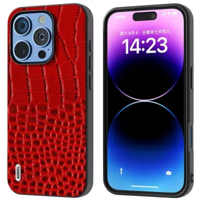 ABEEL iPhone 16 Pro Mobilskal Äkta Läder Krokodil Röd