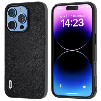 ABEEL iPhone 16 Pro Mobilskal Äkta Läder PC - Svart