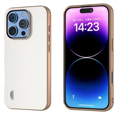 ABEEL iPhone 16 Pro Mobilskal Electropläterad Äkta Läder Vit