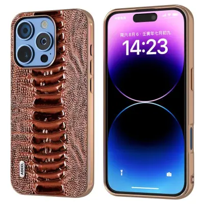 ABEEL iPhone 16 Pro Mobilskal Electroplaterad Äkta Läder - Brun