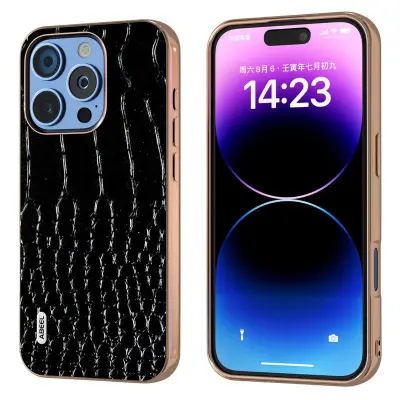 ABEEL iPhone 16 Pro Mobilskal Electroplating Äkta Läder - Svart