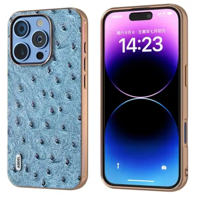 ABEEL iPhone 16 Pro Mobilskal Electroplating Äkta Läder - Blå