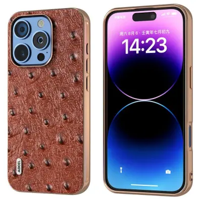 ABEEL iPhone 16 Pro Mobilskal Electroplating Äkta Läder - Brun
