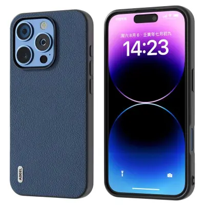 ABEEL iPhone 16 Pro Mobilskal i äkta läder och TPU - Blå