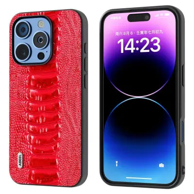 ABEEL iPhone 16 Pro Mobilskal Krokodil Textur Äkta Läder Röd