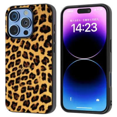 ABEEL iPhone 16 Pro Mobilskal PU+TPU Leopardmönster - Guld