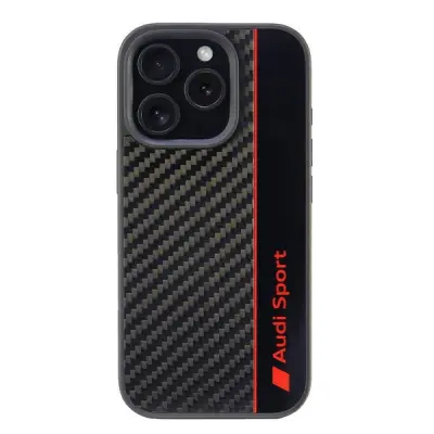 Audi iPhone 16 Pro Mobilskal Carbon Fiber Stripe - Svart