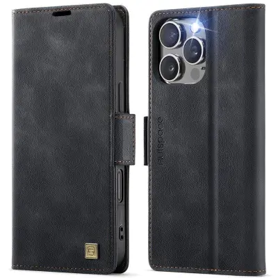 AUTSPACE iPhone 16 Pro Fodral Retro Konstläder - Svart