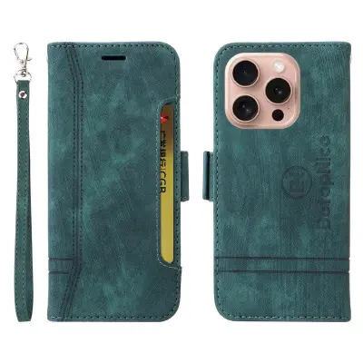 BETOPNICE 001 för iPhone 16 Pro Plånboksfodral Konstläder - Grön