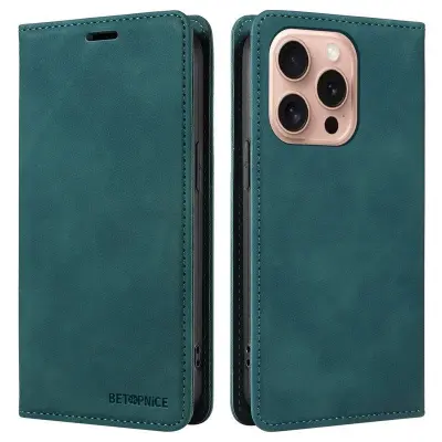 BETOPNICE 003 iPhone 16 Pro Plånboksfodral Konstläder - Grön