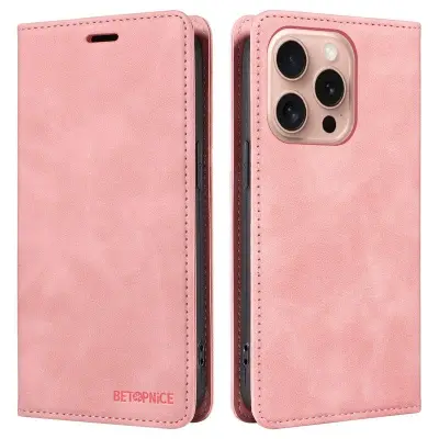 BETOPNICE 003 iPhone 16 Pro Plånboksfodral Konstläder - Rosa