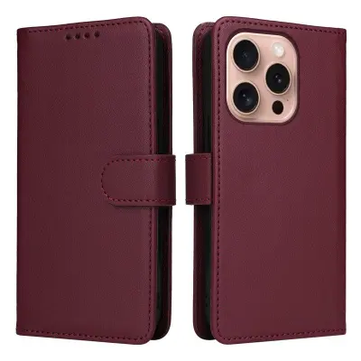 BETOPNICE iPhone 16 Pro Plånboksfodral - Avtagbart Konstläder - Vinröd