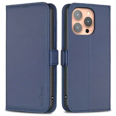 BINFEN COLOR BF31 iPhone 16 Pro Plånboksfodral Konstläder - Blå