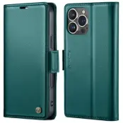 CASEME Plånboksfodral Konstläder till iPhone 16 Pro - RFID-Skydd, Grön