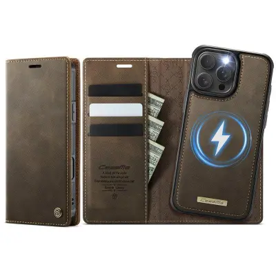 CASEME C49 iPhone 16 Pro Mobilskal MagSafe RFID Läder - Kaffe
