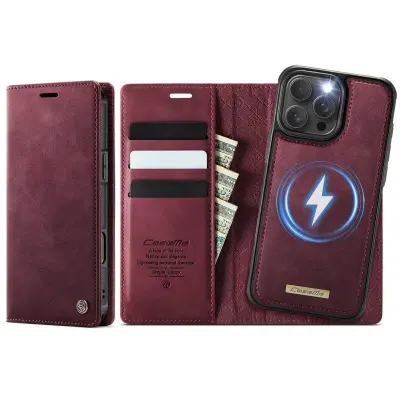 CASEME C49 iPhone 16 Pro Mobilskal MagSafe RFID Läder Röd