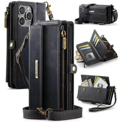 Caseme iPhone 16 Pro Plånboksfodral RFID Blocking Zipper - Svart