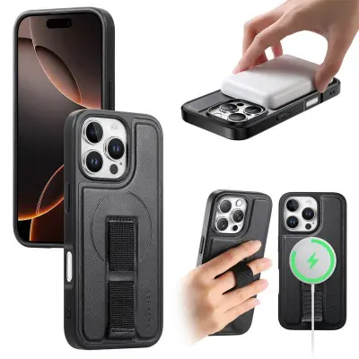 CASENEO iPhone 16 Pro Fodral - Magnetiskt KonstLäder + PC - Svart