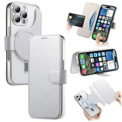 CASENEO iPhone 16 Pro TPU Inre Mobilskal - Äkta läder - Silver