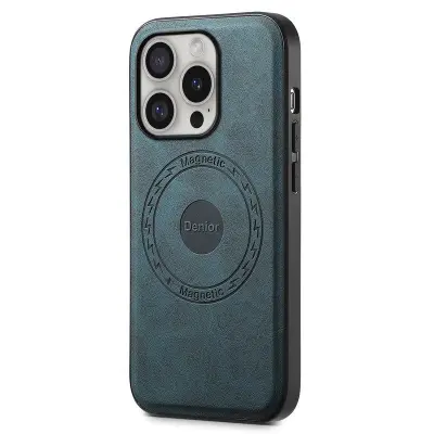 DENIOR A11 iPhone 16 Pro Fodral Vintage PU Läder Blå