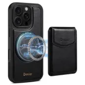 DENIOR D22 iPhone 16 Pro Fodral Avtagbar Kortväska Äkta Läder Svart