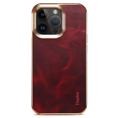 DENIOR iPhone 16 Pro Fodral Äkta Läder Waxy Textur Röd