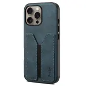 DENIOR iPhone 16 Pro Fodral Elastisk Kortficka PU Läder TPU PC Blå