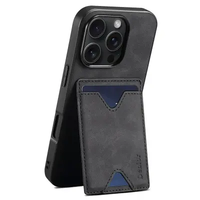 DENIOR iPhone 16 Pro Fodral Läder+TPU Med Kortfack - Svart