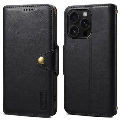 DENIOR iPhone 16 Pro Fodral Plånbok Äkta Läder Svart