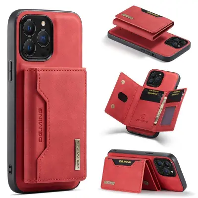 DG.MING iPhone 16 Pro Konstläder Plånboksfodral PU+PC+TPU Röd