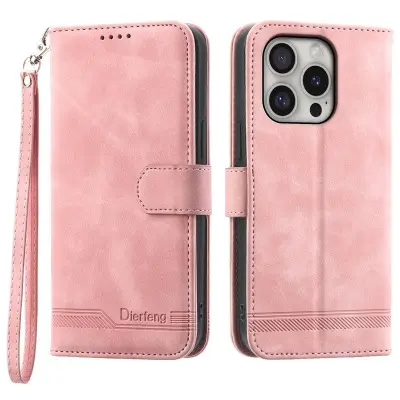 DIERFENG DF-03 iPhone 16 Pro Plånboksfodral Konstläder - Rosa