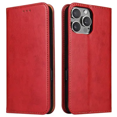 FIERRE SHANN för iPhone 16 Pro Plånboksfodral Konstläder - Röd