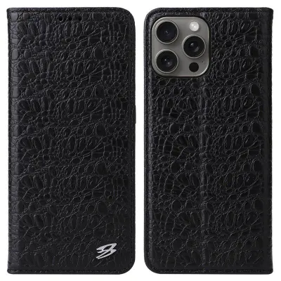 FIERRE SHANN iPhone 16 Pro Plånboksfodral Äkta läder - Svart
