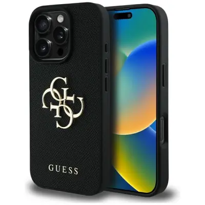 Guess iPhone 16 Pro Mobilskal Grained Big 4G Small Classic Logo - Svart