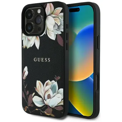 Guess iPhone 16 Pro Mobilskal Magsafe Flower Pattern - Svart