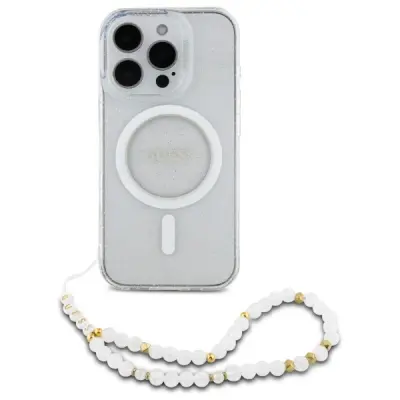 Guess iPhone 16 Pro Mobilskal MagSafe IML Glitter Med Strap - Clear