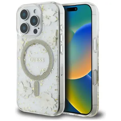 Guess iPhone 16 Pro Mobilskal MagSafe Resin Flowers - Beige