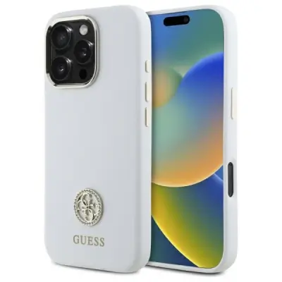 Guess iPhone 16 Pro Mobilskal Silikon Logo Strass 4G - Vit