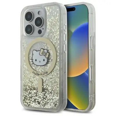 Hello Kitty iPhone 16 Pro Skal MagSafe Glitter Fever Vit Guld