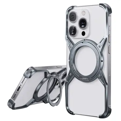 iPhone 16 Pro Mobilskal Bumper Frameless Kickstand - Grå (Grå)