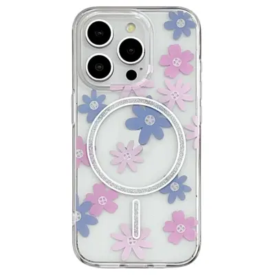 iPhone 16 Pro Mobilskal MagSafe Laser Floral (Blå Rosa Flowers)
