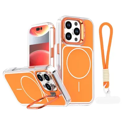 iPhone 16 Pro Mobilskal MagSafe Lens Kickstand med Handrem - Orange (Orange)