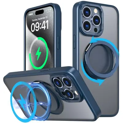 iPhone 16 Pro Mobilskal MagSafe Ring Rotating - Marinblå