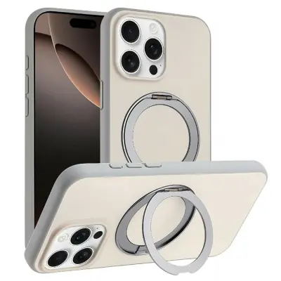 iPhone 16 Pro Mobilskal MagSafe Rotary Kickstand Skin Touch - Grå (Grå)