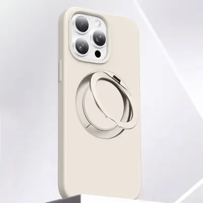 iPhone 16 Pro Mobilskal MagSafe Silikon Roterande Kickstand (Antikvit)