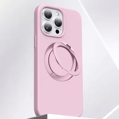 iPhone 16 Pro Mobilskal MagSafe Silikon Roterande Kickstand - Rosa (Rosa)