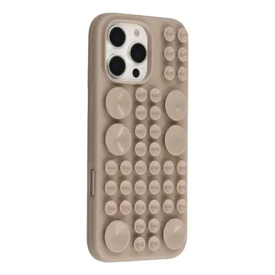 iPhone 16 Pro Mobilskal Sugkopp Silikon med Tygfoder - Grå (Titangrå)