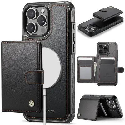 JEEHOOD J09 iPhone 16 Pro Fodral Läder Med RFID - Svart