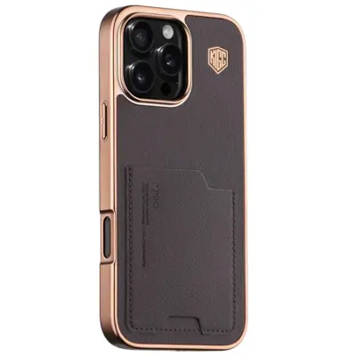 KIGC iPhone 16 Pro Mobilskal Korthållare Electroplating - Titanguld